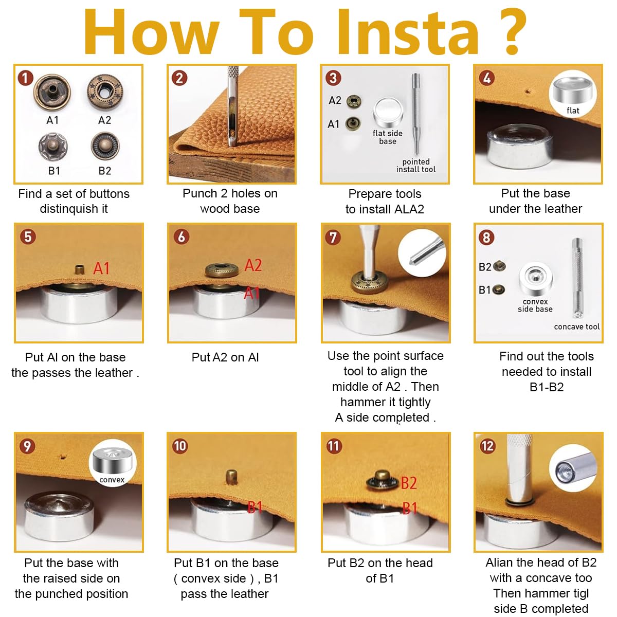 HASTHIP 120 Sets Metal Snap Button and Tools Set, 6 Color 12.5mm Button Snaps Press Studs with 4 Setter Tools, Leather Snap Fasteners Kit for Clothes, Jackets, Jeans Wears, Bags HASTHIP 120 Sets Metal Snap Button and Tools Set, 6 Color 12.5mm Button Snaps Press Studs with 4 Setter Tools, Leather Snap Fasteners Kit for Clothes, Jackets, Jeans Wears, Bags